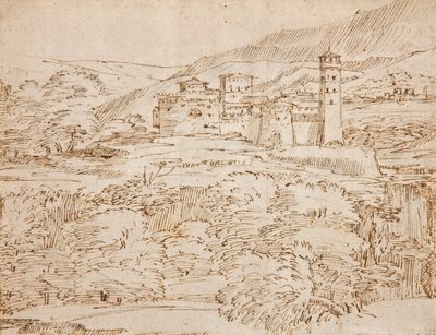 A Landscape with a Castle Above a Belt of Trees by Giovanni F. Grimaldi